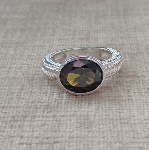 Green Synthetic Multifaceted Stone Silver Ring